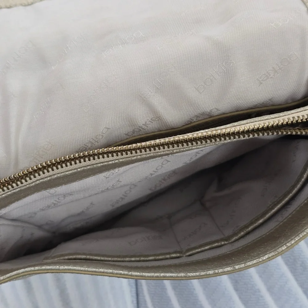 Botkier Metallic Champagne Leather Crossbody Bag‎ Chain Handle Turnlock Closure